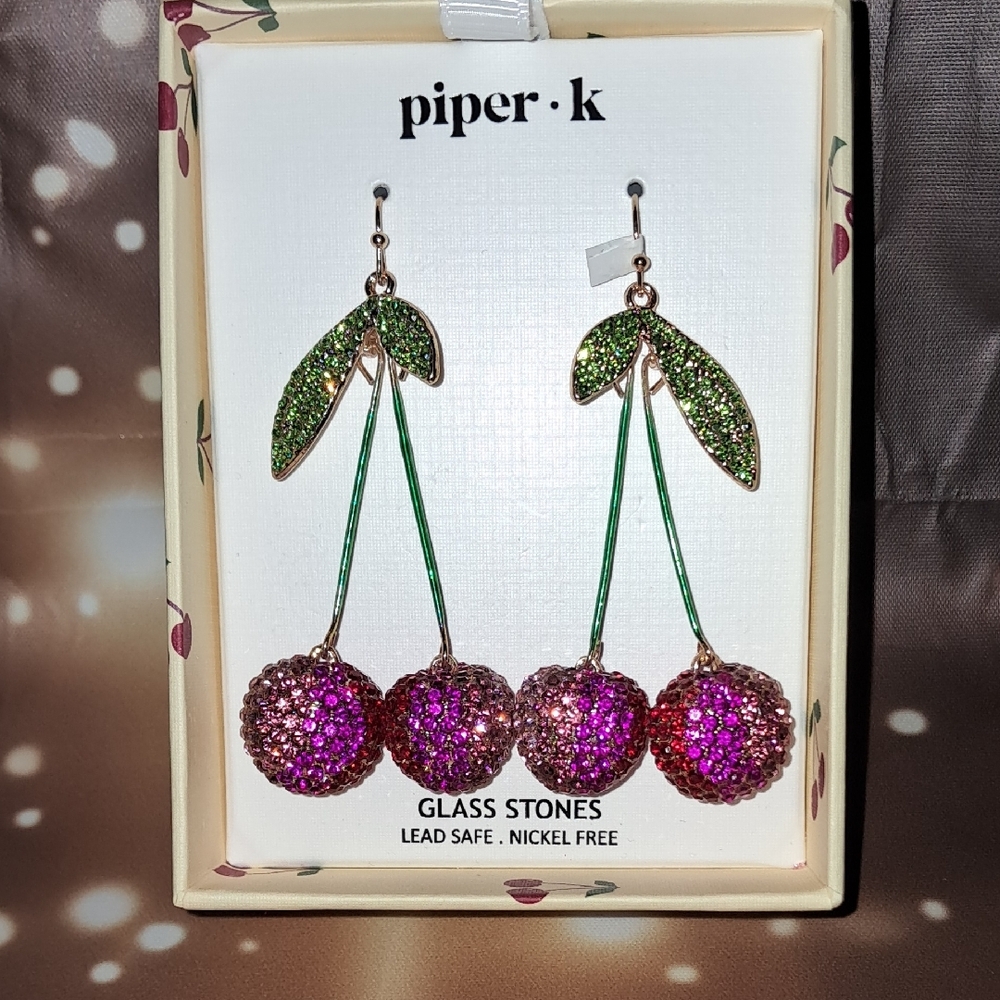 Piper Pink and Green Cherry Earrings